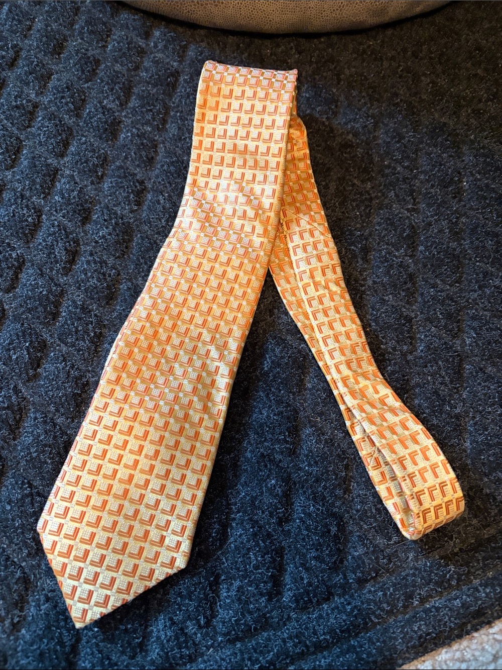 IKE Behar Orange and Gold Geometric Silk Tie